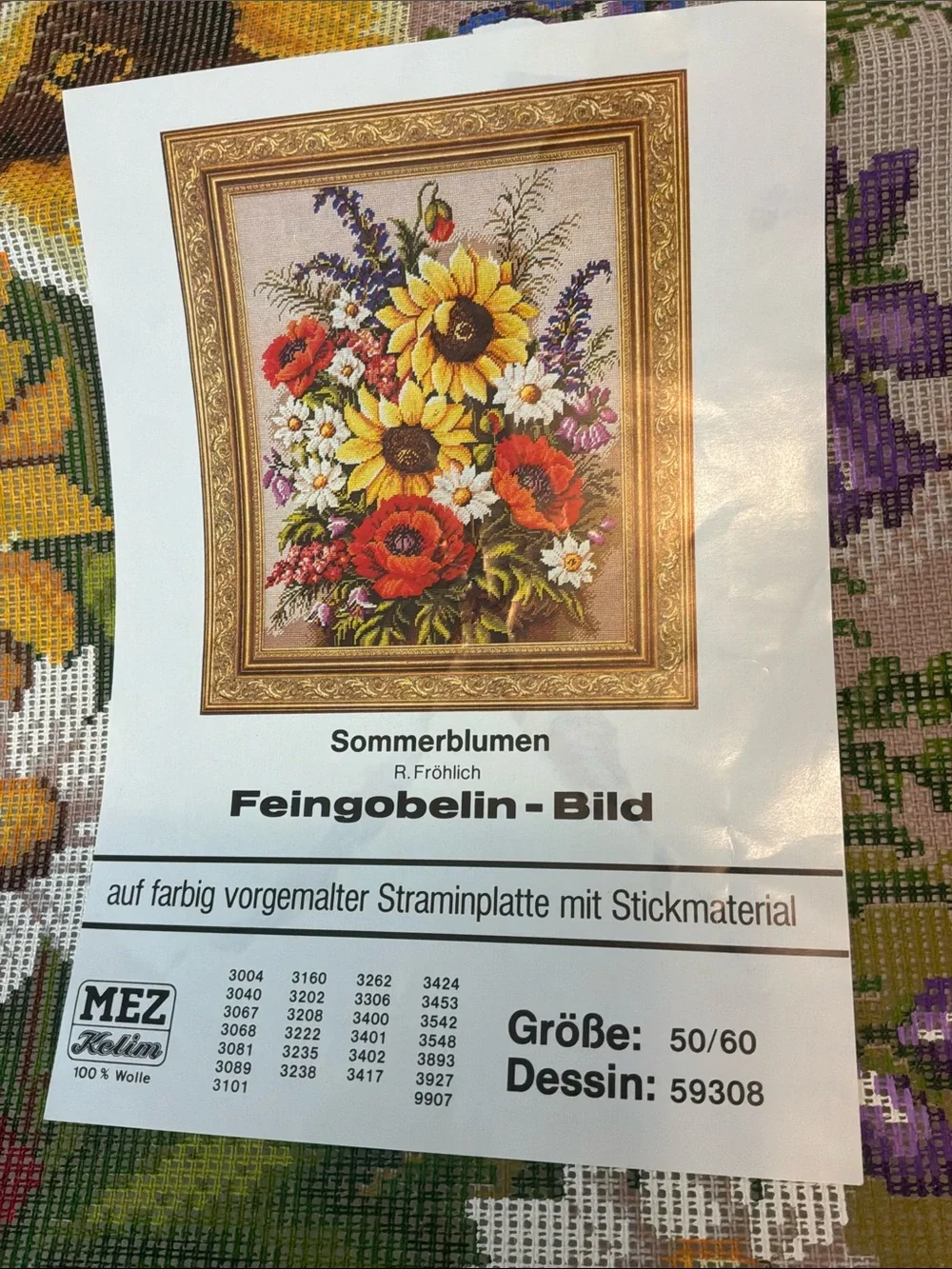Vintage Sunflowers and Poppies Rico Gobelin  canvas and yarn